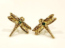 Load image into Gallery viewer, 18k Gold Dragonfly Earrings with Tsavorite Garnet
