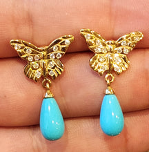 Load image into Gallery viewer, Diamond Butterfly Earrings with Sleeping Beauty Turquoise