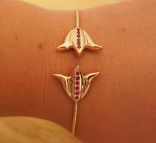 Load image into Gallery viewer, 18k Rose Gold and Tulip/Lotus Inspired Ruby Bangle
