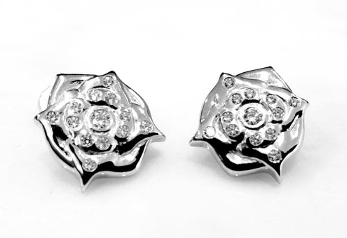 Rose Bloom Pair Earrings 18k Solid White Gold