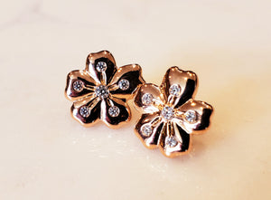 Cherry Blossom Sakura 18k Rose Gold and Diamond Earrings