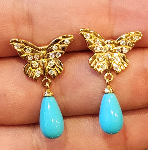 Diamond Butterfly Earrings with Sleeping Beauty Turquoise