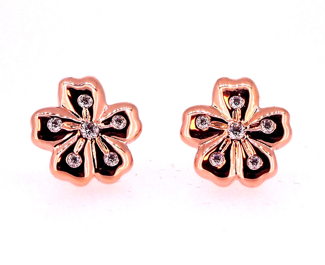 Cherry Blossom Sakura 18k Rose Gold and Diamond Earrings