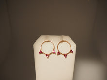 Load image into Gallery viewer, Front Facing Hammered Hoop Earrings 18k Rose Gold with Rubies