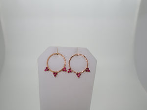 Front Facing Hammered Hoop Earrings 18k Rose Gold with Rubies