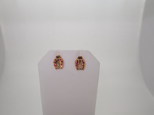 18k Rose Gold Ladybug Earrings with Diamonds and Rubies