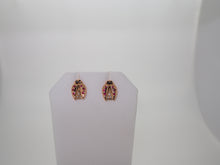 Load image into Gallery viewer, 18k Rose Gold Ladybug Earrings with Diamonds and Rubies