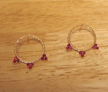 Load image into Gallery viewer, Front Facing Hammered Hoop Earrings 18k Rose Gold with Rubies