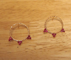 Front Facing Hammered Hoop Earrings 18k Rose Gold with Rubies