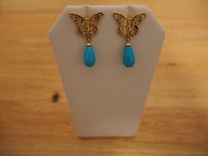 Diamond Butterfly Earrings with Sleeping Beauty Turquoise