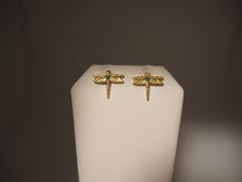 Load image into Gallery viewer, 18k Gold Dragonfly Earrings with Tsavorite Garnet