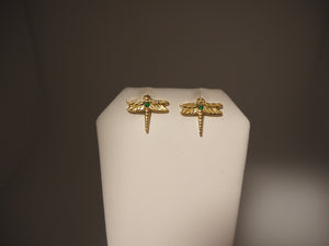 18k Gold Dragonfly Earrings with Tsavorite Garnet