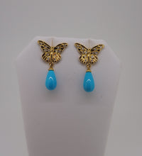 Load image into Gallery viewer, Diamond Butterfly Earrings with Sleeping Beauty Turquoise